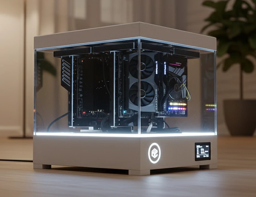 화이트 프레임과 투명 탱크를 적용한 액침냉각 PC 개발 이미지